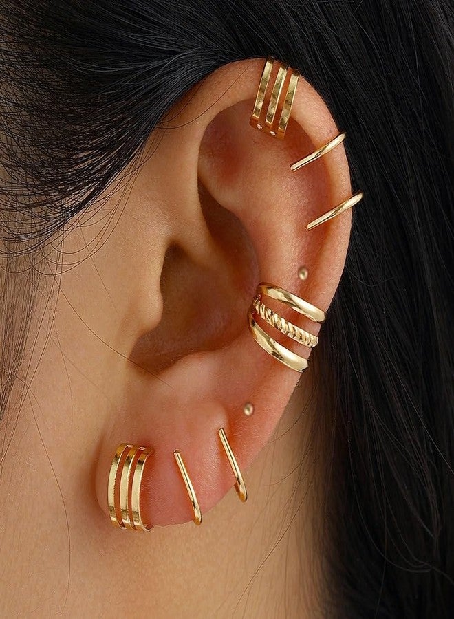 Xeyau Gold Ear Cuff Earrings for Women Non Piercing Ear Cuffs Clip on Cartilage Earrings Set Trendy Stuff Gold Earrings (A-Gold) - Image 2